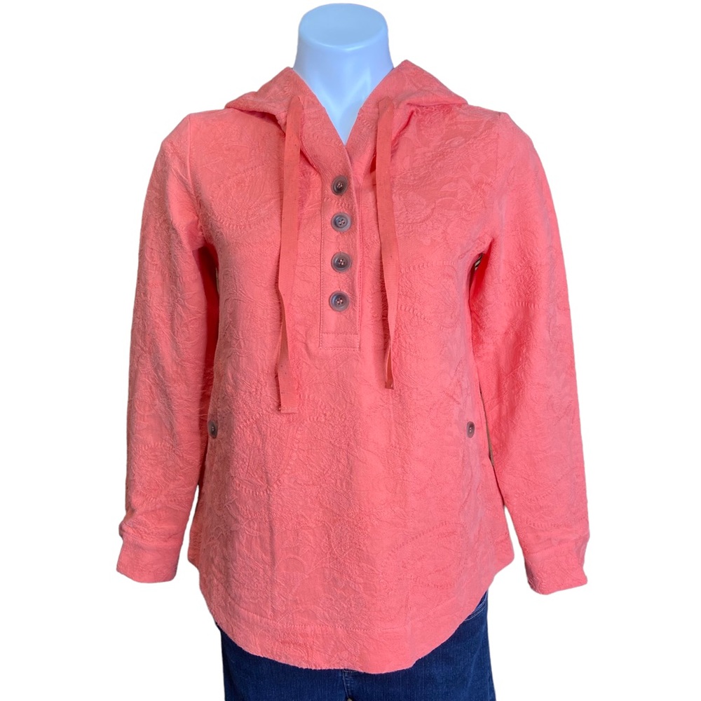 SOFT SURROUNDINGS Forsythia Hooded Textured Pullover Top Coral Size XS
